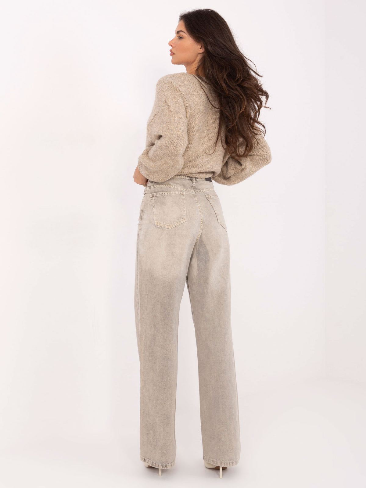 Gray-Beige Wide-Leg Jeans